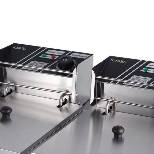 Ackiliss 2500w+2500w Kitchen Mini Chip Fry Food Corn Dog Fries Turkey Double Electric Deep Fryer With Reinforced Frying Basket