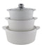 3 Piece White Ceramic Casserole Serving Dishes Set with Tempered Glass Lid Covers