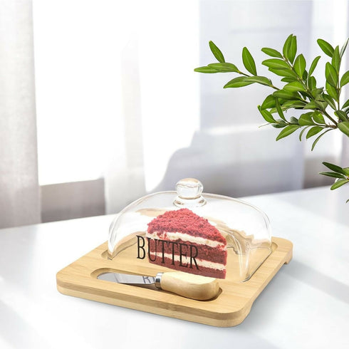 Transparent Glass Butter Storage Dish With Spread Knife