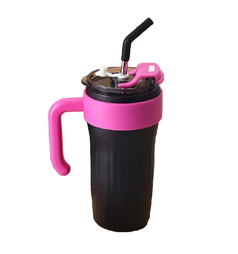 Stainless steel insulated travel cup with handle and lid