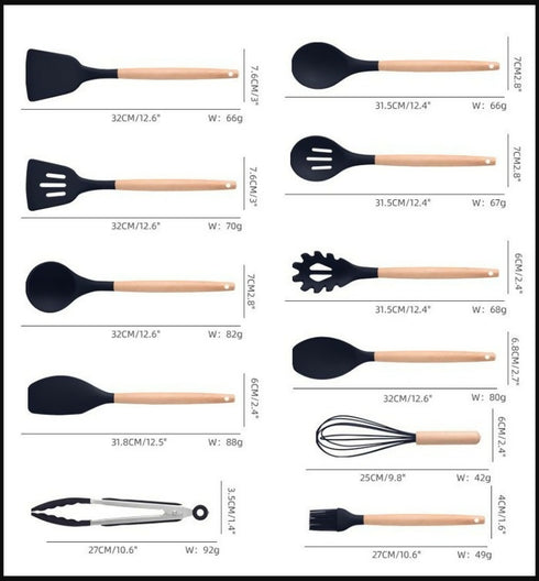 Silicone Kitchen Utensil Set, 19-Piece -Black