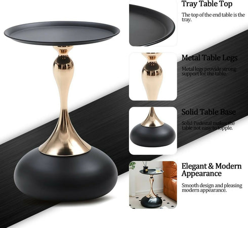 Small Black Round Side Table Pedestal