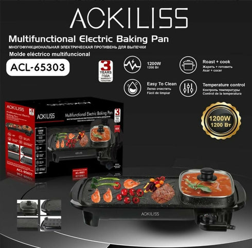 Electric baking pan Cooking Pan 2 in 1 Smokeless Home Cooking