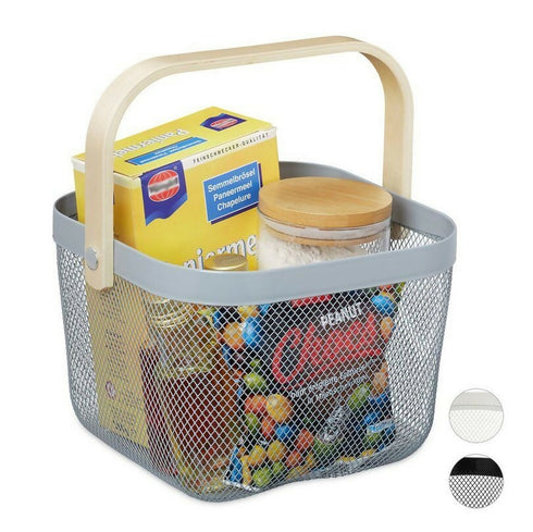 Modern Mesh Wire Basket With Wooden Handle