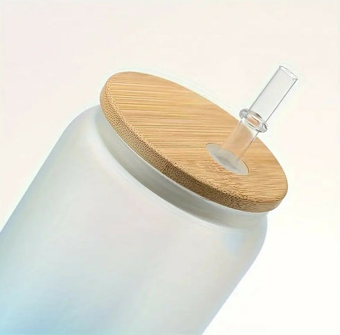 Multi-Functional Glass Cup With Bamboo Lid And Straw