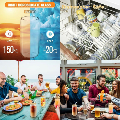 Drinking Glasses with Bamboo Lids and Glass Straw