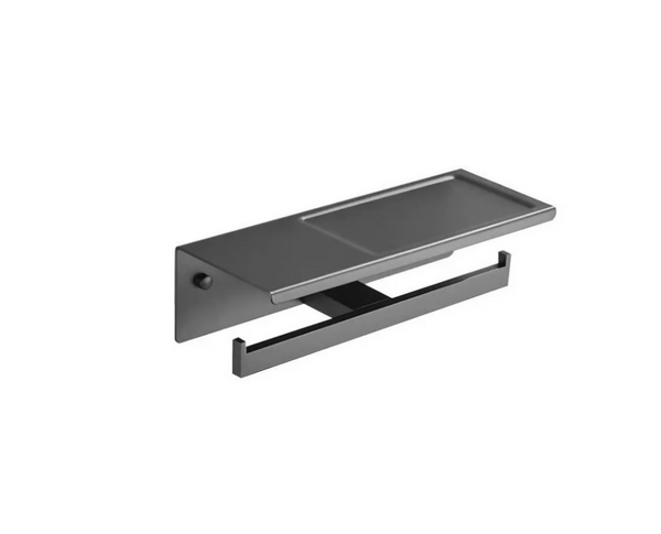 Stainless Steel Toilet Paper Holder Double Bar with Shelf for Phone Grey-CY7918006