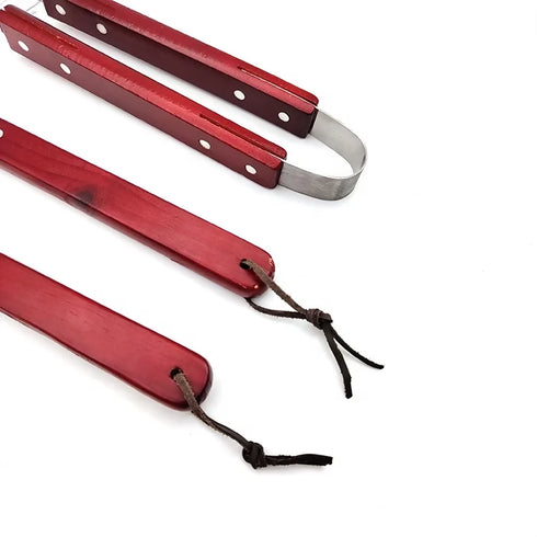 3PC Outdoor BBQ Braai Utensils with Wooden Handle