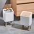 Practical Wooden Grain Square Pressing Type Trash Can Open Lid Standing Home Plastic Bin