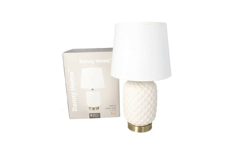 Modern Ceramic Base Bedside Pineapple pattern Table Lamp with Linen Fabric Shade.