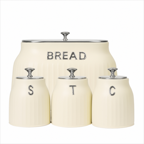 Bread Bin And 3 Piece Canisters - White