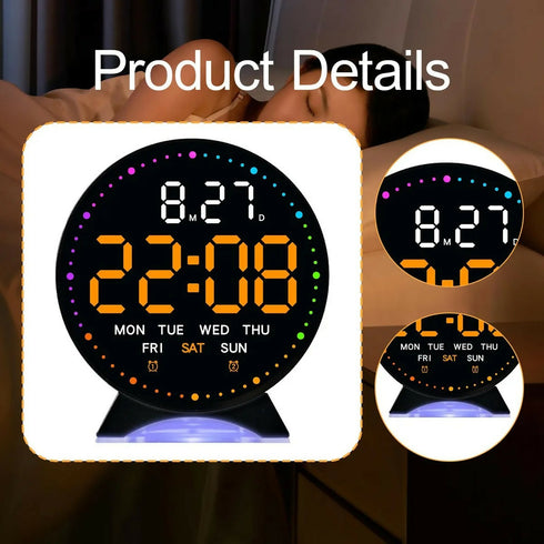 Digital Alarm Clock with Adjustable Time, Black and Orange