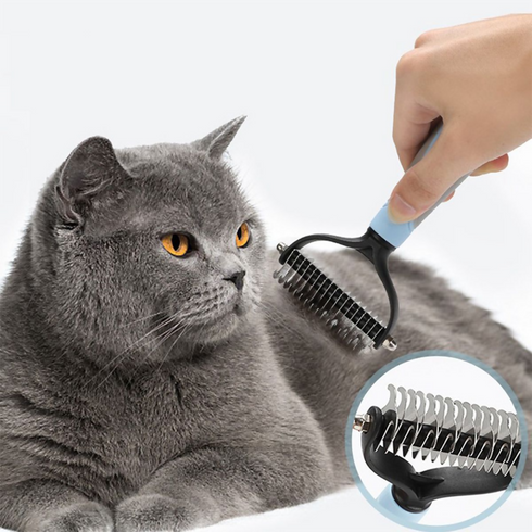 Double Sided Pet Dematting Comb for Large Dogs - Blue