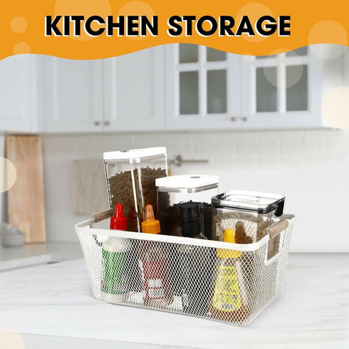 4 Pcs Metal Wire Basket with Wooden Handles