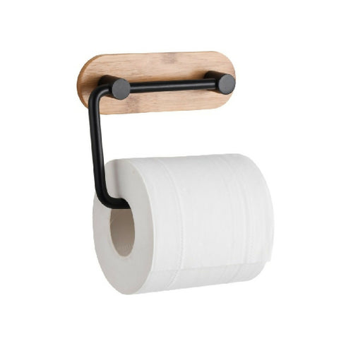 Self-Adhesive Bamboo and Metal Toilet Paper Holder