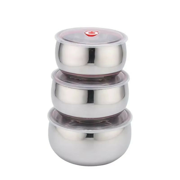 3pcs Set Fresh Box 14/16/18cm Stainless Steel Food Container With Airtight Lid