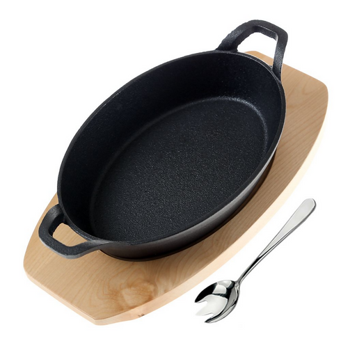 24cm - Cast Iron Skillet with Wooden Base Mini Cast Iron Plates