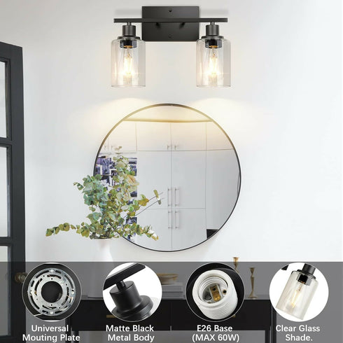 2-Light Modern Bathroom Light Fixtures Vanity Lights Brushed Nickel