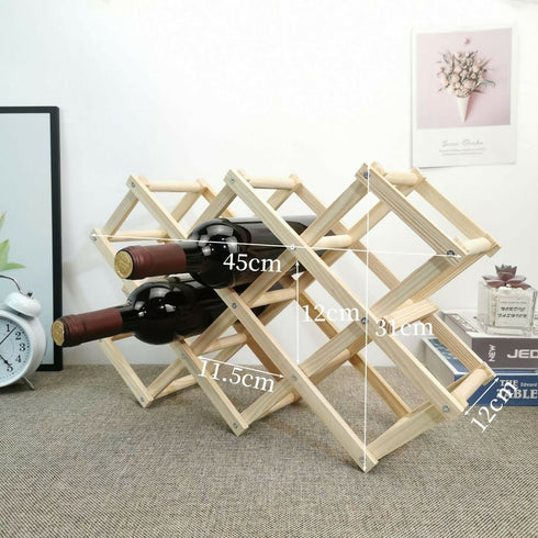 Foldable Wooden Wine Rack Wine Holder-10 bottles - Wood color