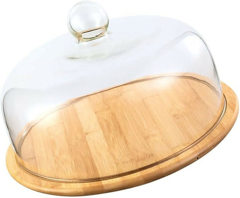 Round plastic cake instant box tray with wooden lid