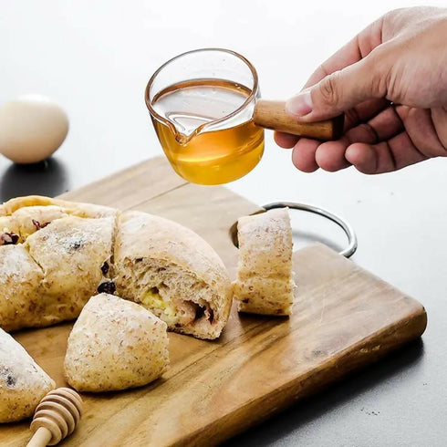 High Borosilicate Glass Sauce Cup Mini Sauce Jar With Wooden Handle