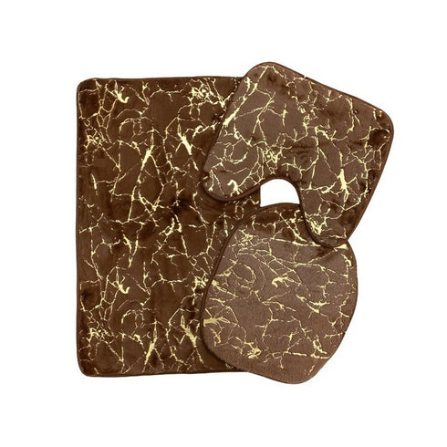 Gold pattern Marble 3 Piece Bathroom Mat set