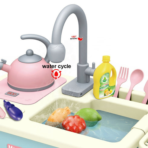 Toddler Kitchen Pretend Dishwashing Sink Set with Dishes Toy - Pink