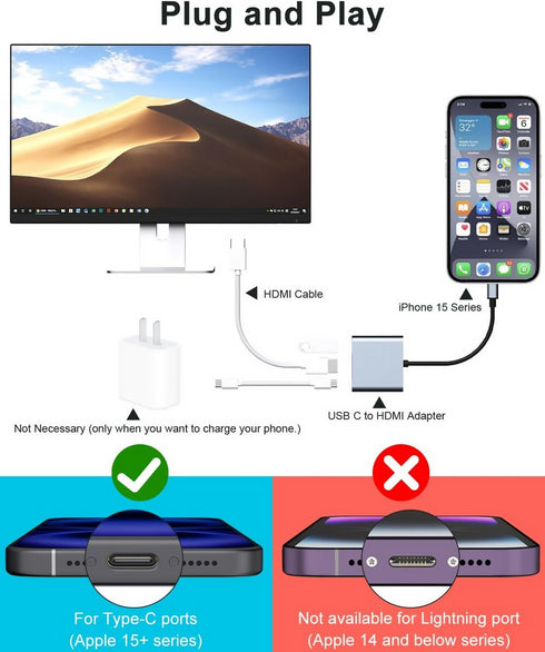 USB C to HDMI Adapter HDMI to Type C Hub Adapter for Monitor to Laptop