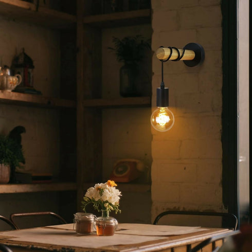 Vintage Cylindrical Wood Wall Light