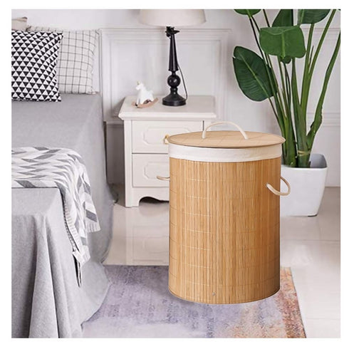 Decor Natural Bamboo Round Laundry Clothes Basket