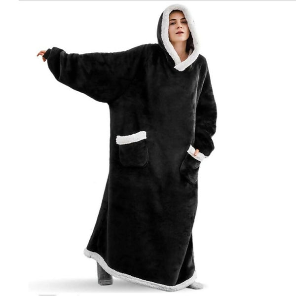 Fleece Hoodie Warm-Wear Onesie Extra Length - Black