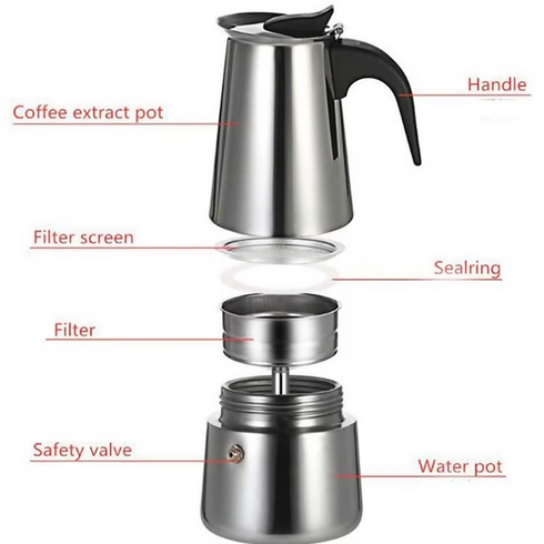 Espresso Maker Stainless Steel Espresso Pots Stove Top 6 Cup Italian Coffee Maker Percolator Moka Pot