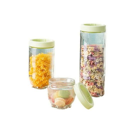 Set of 3 Glass Storage Jars white Storage Containers