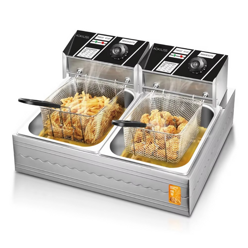 Ackiliss 2500w+2500w Kitchen Mini Chip Fry Food Corn Dog Fries Turkey Double Electric Deep Fryer With Reinforced Frying Basket