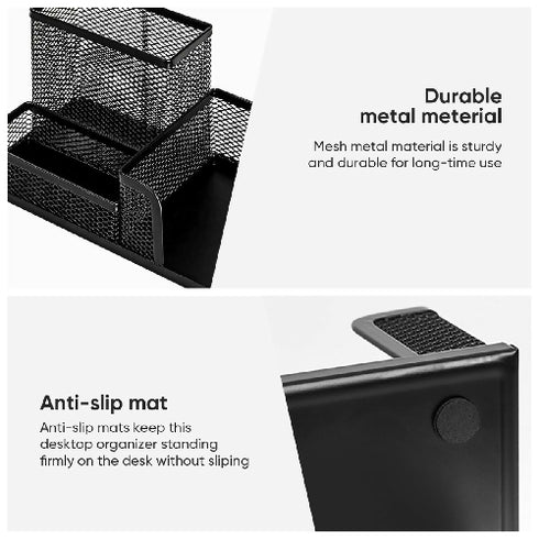 Mesh Pen Pencil 3 Compartment Multipurpose Storage Organizer Desk Stand