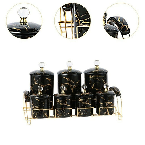 Porcelain Canisters Set Serving Container for Candy Dry Food Black