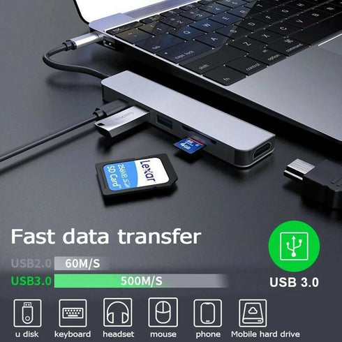 6 in 1 USB-C 4K HDMI Multi-Function Adapter Type C Hub Adapter