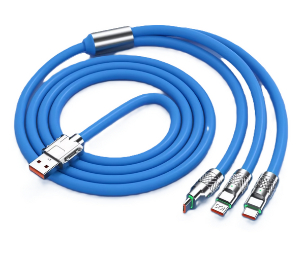 3 In 1 Data Cable Fast Charging 6A Type C Micro USB Compatible With IPhone - Blue