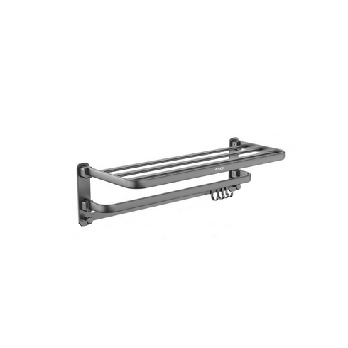 Wall-Mounted Towel Rack with Double-Layer Shelf and Hooks