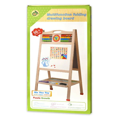 Multifunctional Foldable Magnetic Wooden Easel Board With Drawing Accessories