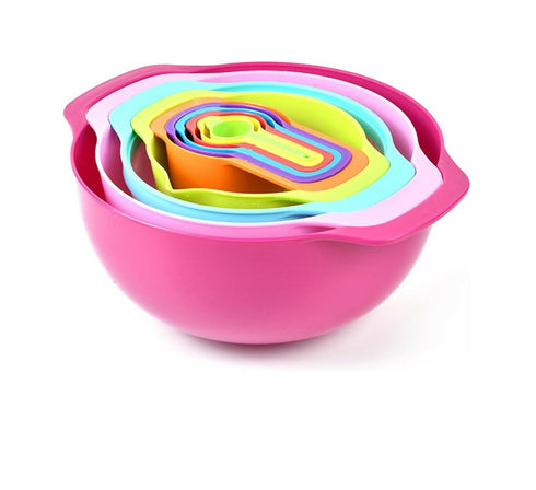 10 Piece Rainbow Mixing Bowl Colander Sifter Measuring Spoons Set