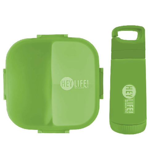 Hey life 900ml 3 compartment lunch box with water bottle-Green