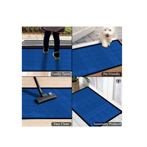 Ribbed Doormat - 100% Polyester & 100% PVC Backing - 50x80cm - Blue
