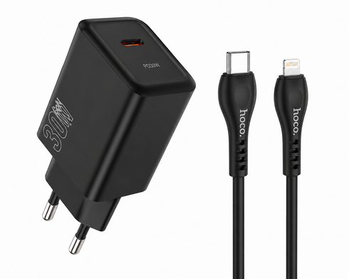 Hoco Fast Charger With Type-C To Lightning Cable