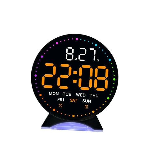 Digital Alarm Clock with Adjustable Time, Black and Orange