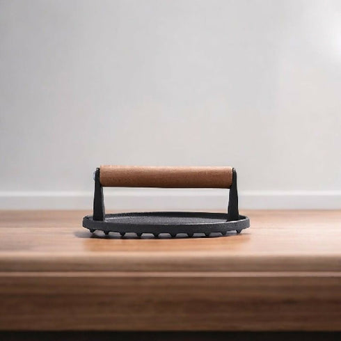 Round Grill Press with Wooden Handle