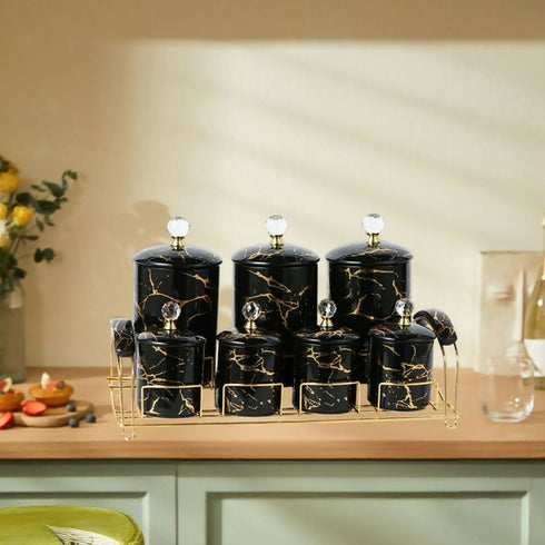 Porcelain Canisters Set Serving Container for Candy Dry Food Black