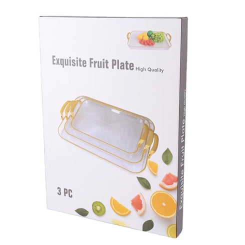 Clear Food Serving Tray with Gold Handles Set of 3 and Serving Tray