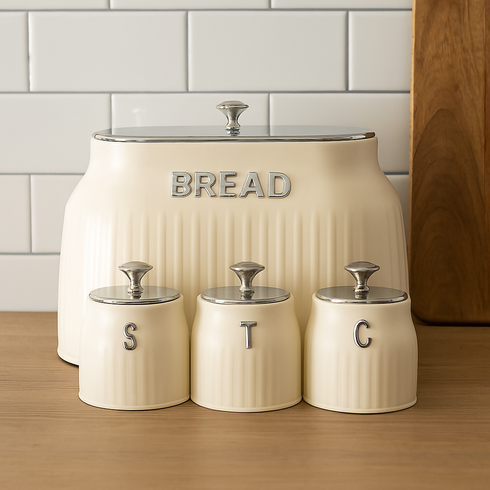 Bread Bin And 3 Piece Canisters - White