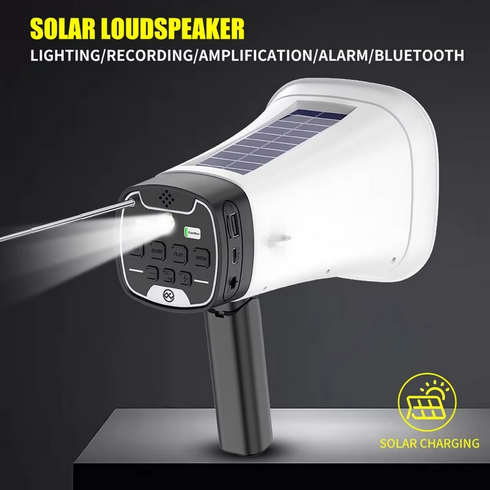 Solar-Powered Megaphone Speaker Portable Wireless BT PA Bullhorn Outdoor Recording Speaker